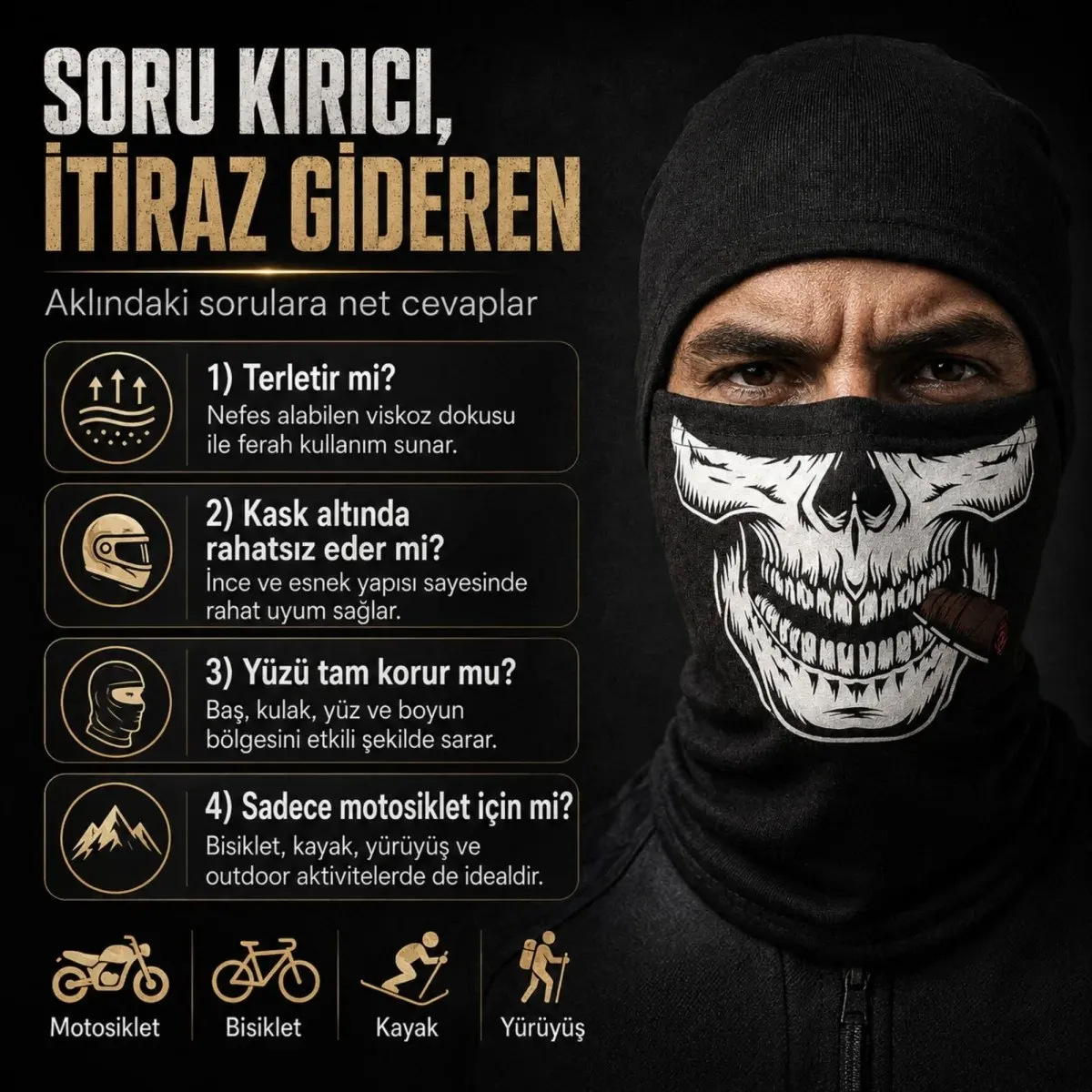 Unisex Kuru Kafa Puro Baskılı Balaklava 1 Adet Tek Beden Viskoz Kask İçi Outdoor Maske görseli