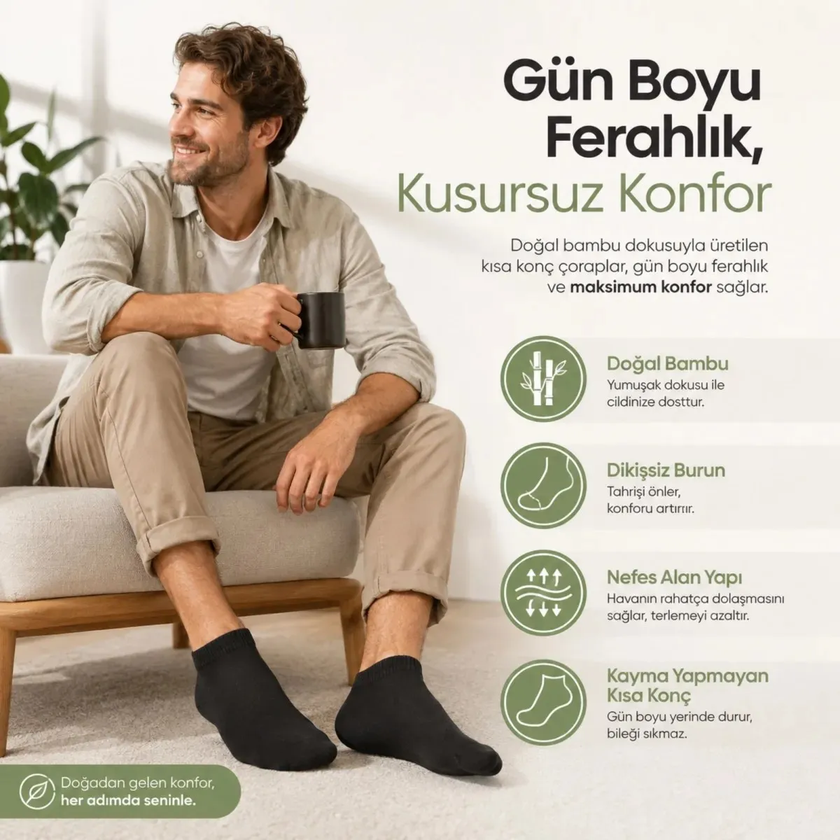 Erkek Kısa Konç 12’li Bambu Çorap 39-44 Dikişsiz Burun Nefes Alan Yumuşak Günlük Patik Çorap görseli