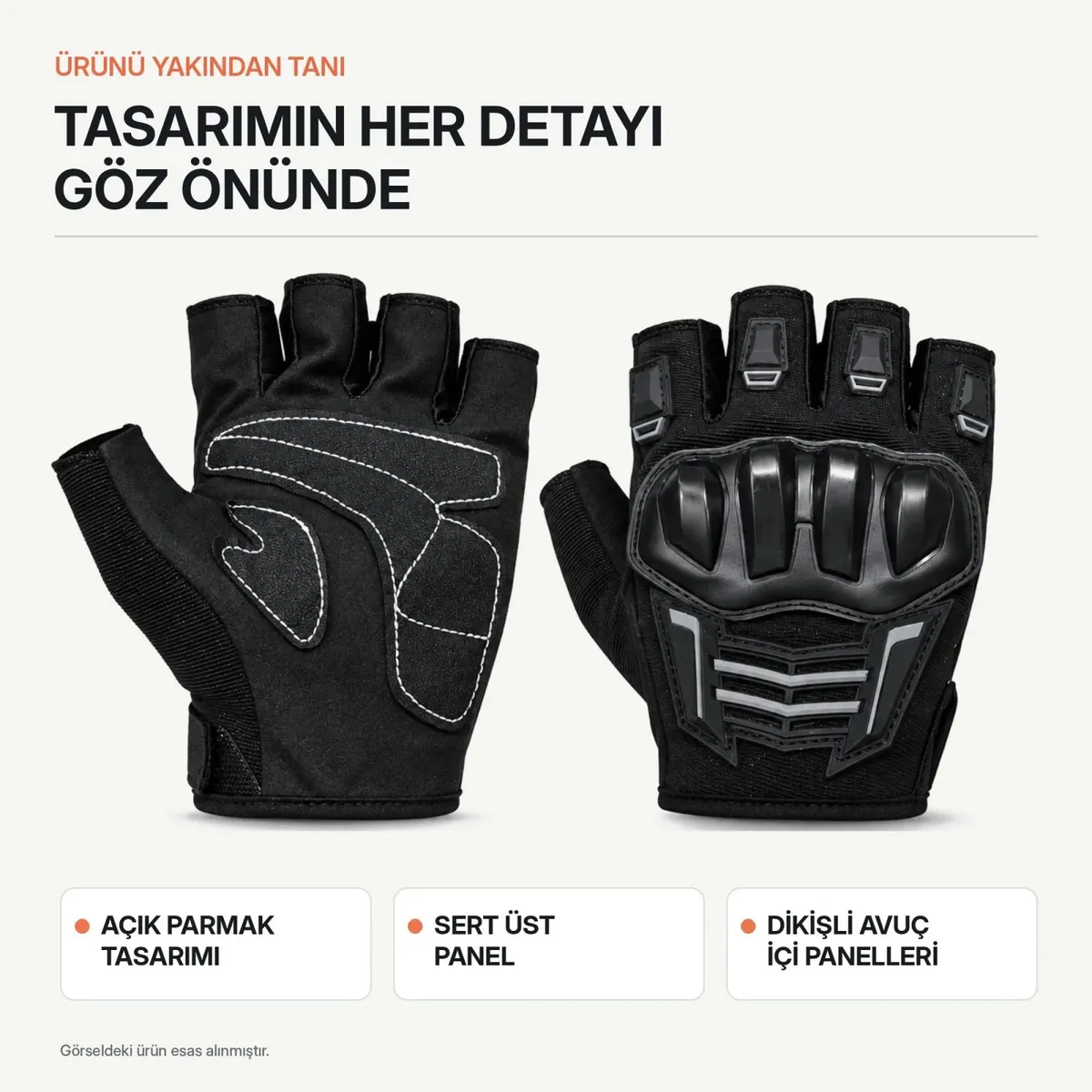 Unisex Yarım Parmak Motosiklet Eldiveni | 3D Knuckle Panelli Kaydırmaz Avuç İçi Ayarlı Bilek Bantlı görseli