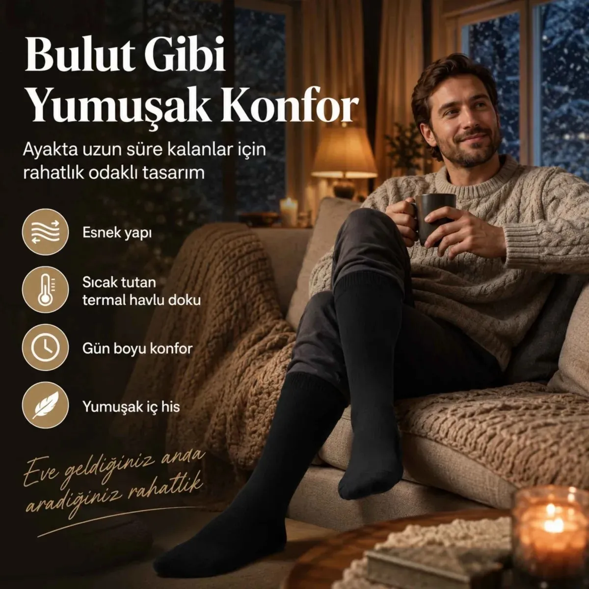 Erkek Siyah Kışlık Termal Havlu Çorap 6'lı | Dikişsiz Esnek, Sıcak Tutan, Güçlü Topuk Burun görseli