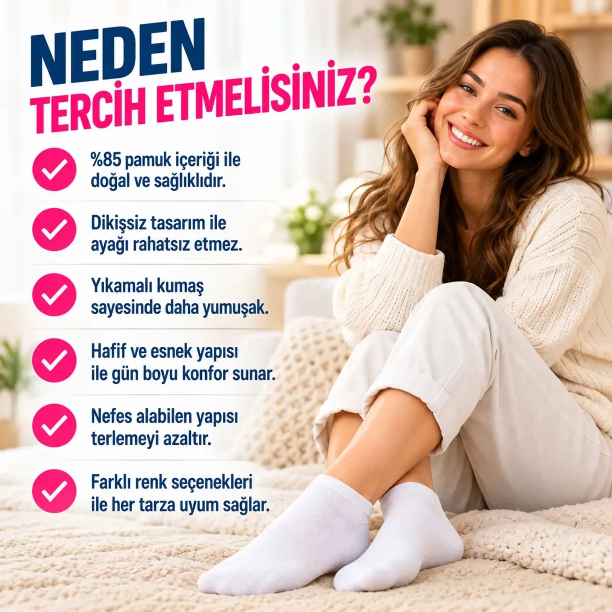 Kadın Yıkamalı Dikişsiz Patik Çorap 6'lı Kutulu Set | Renkli Kısa Sneaker Çorabı Hediyelik Paket Şık görseli