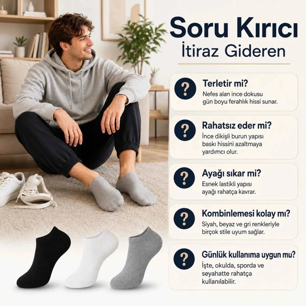 Unisex Dikişsiz Patik Çorap 6'lı | %85 Pamuklu Geri Dönüşüm İplikli, Nefes Alan Spor görseli