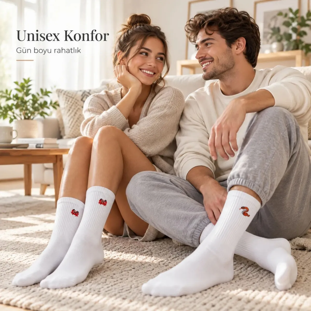 UNİSEX Çorap Beyaz Hayvan Nakışlı 3'lü Set Yengeç Yılan Kedi Desenli Uzun Soket Günlük Spor Çorabı görseli