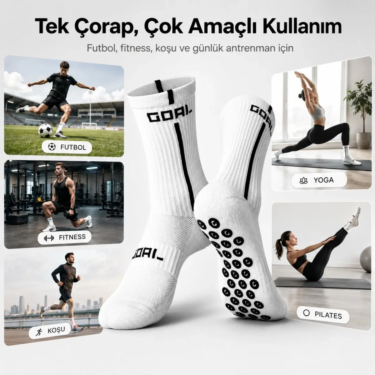 Kaydırmaz 3'lü Futbol Çorabı Beyaz | Bilek Destekli, Denge ve Tutuş Sunan Spor Çorabı