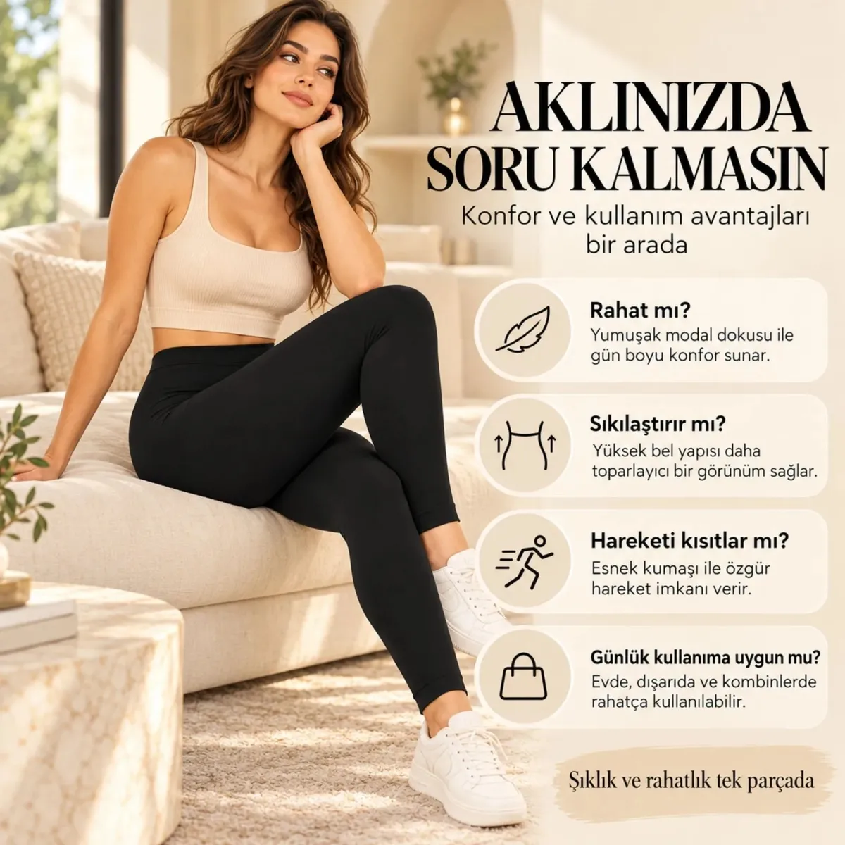 Kadın Toparlayıcı Siyah Modal 3'lü Tayt Yüksek Bel Esnek Rahat Günlük Spor Vücut Şekillendirici Tayt görseli