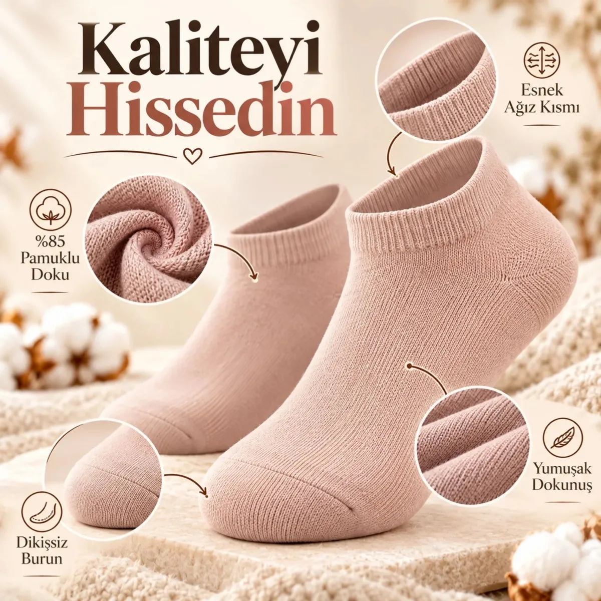 Kadın Yıkamalı Dikişsiz Patik Çorap 6'lı Kutulu Set | Renkli Günlük Sneaker Çorabı Hediyelik Paketi! görseli