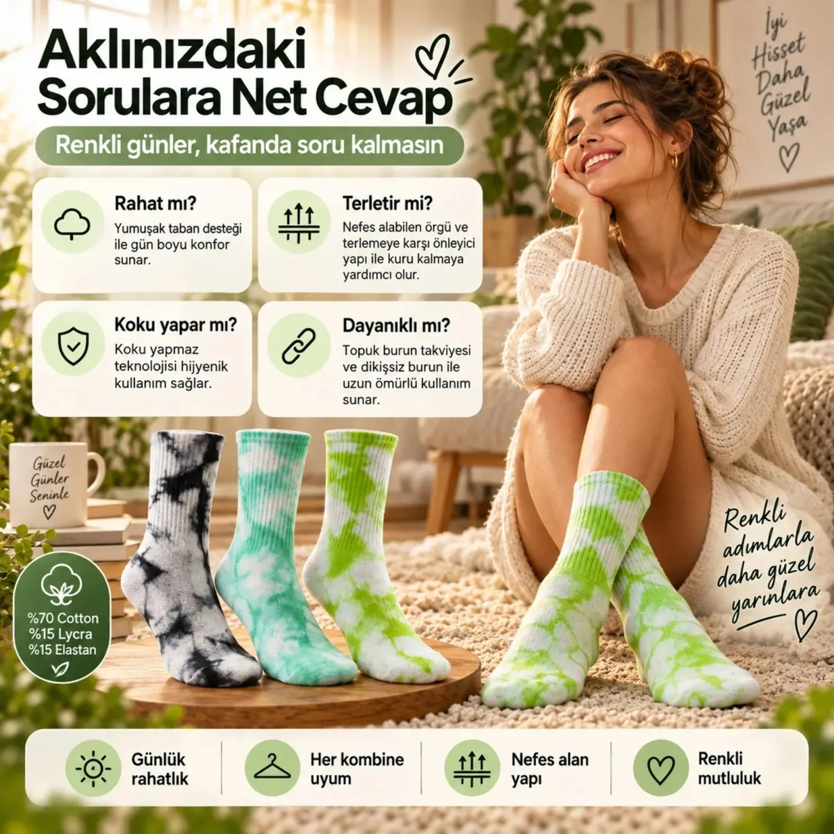Unisex Batik Desenli Çorap 6'lı Set Renkli Pamuklu Uzun Soket Dikişsiz Nefes Alan Günlük Spor Çorabı görseli