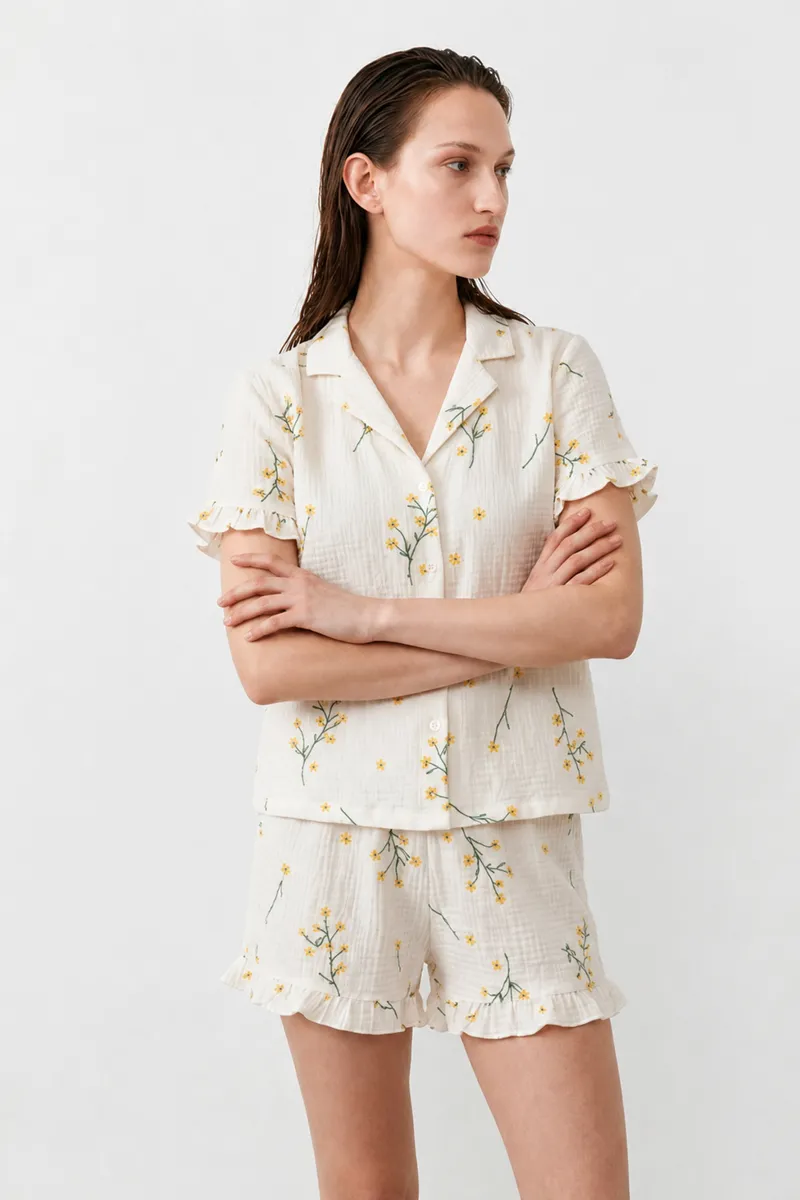 Kadın Relaxed Lastikli Çok Renkli Pijama Takımı görseli