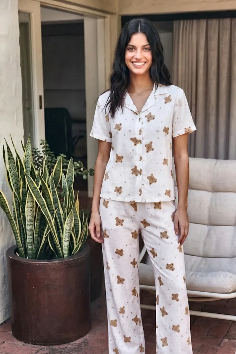 Viskon Karışım Homewear Kırık Beyaz Pijama Takımı görseli