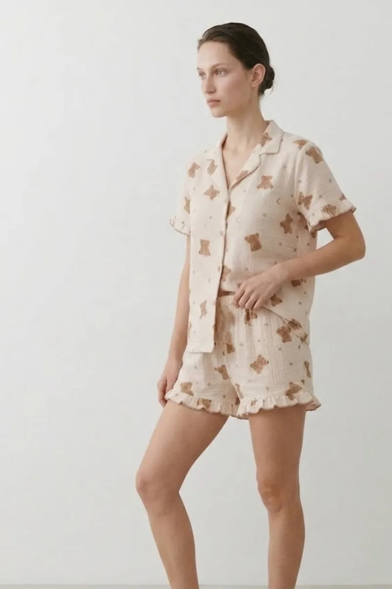 Kadın Relaxed Lastikli Kar Beyaz Pijama Takımı görseli