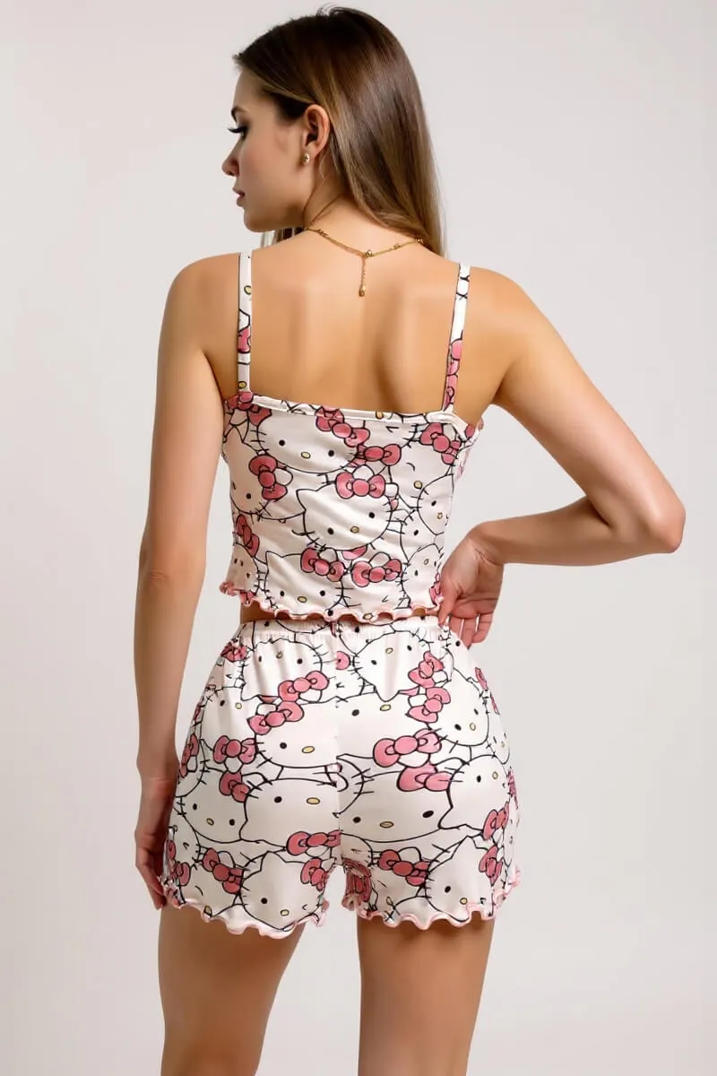 Hello Kitty Baskılı Askılı Şortlu Pijama Takımı görseli