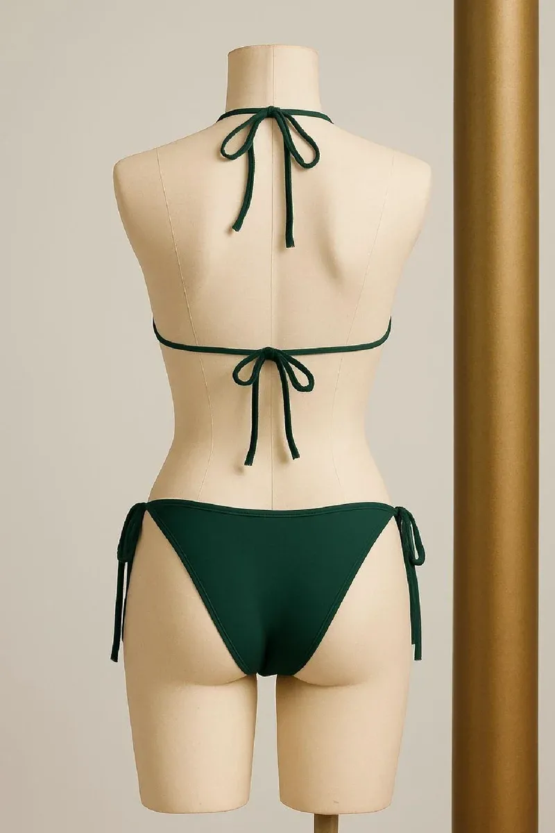 Kadın Yeşil Yandan ve Boyundan Bağlamalı Bikini Mayo Takımı – Modern, Konforlu ve Günlük Kombinlere Uygun görseli