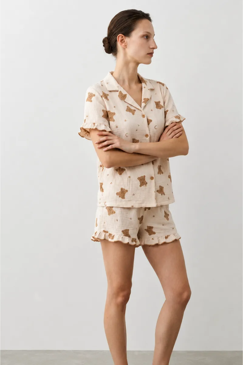 Kadın Relaxed Lastikli Kar Beyaz Pijama Takımı görseli