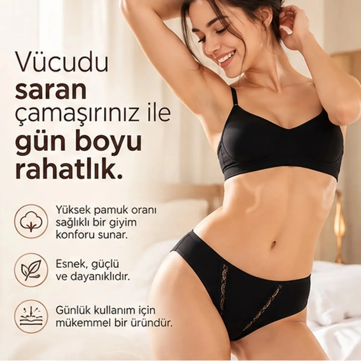 Kadın Pamuklu Zikzak İşlemeli Bikini Kesim Külot 3'lü Paket | Siyah Beyaz Dantel Detaylı İç Çamaşırı görseli
