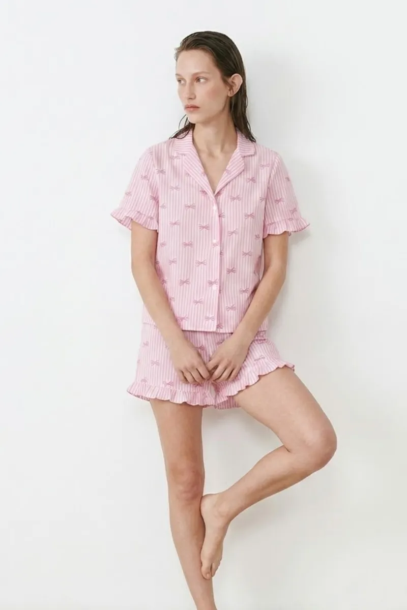 Kadın Relaxed Lastikli Pembe Pijama Takımı görseli