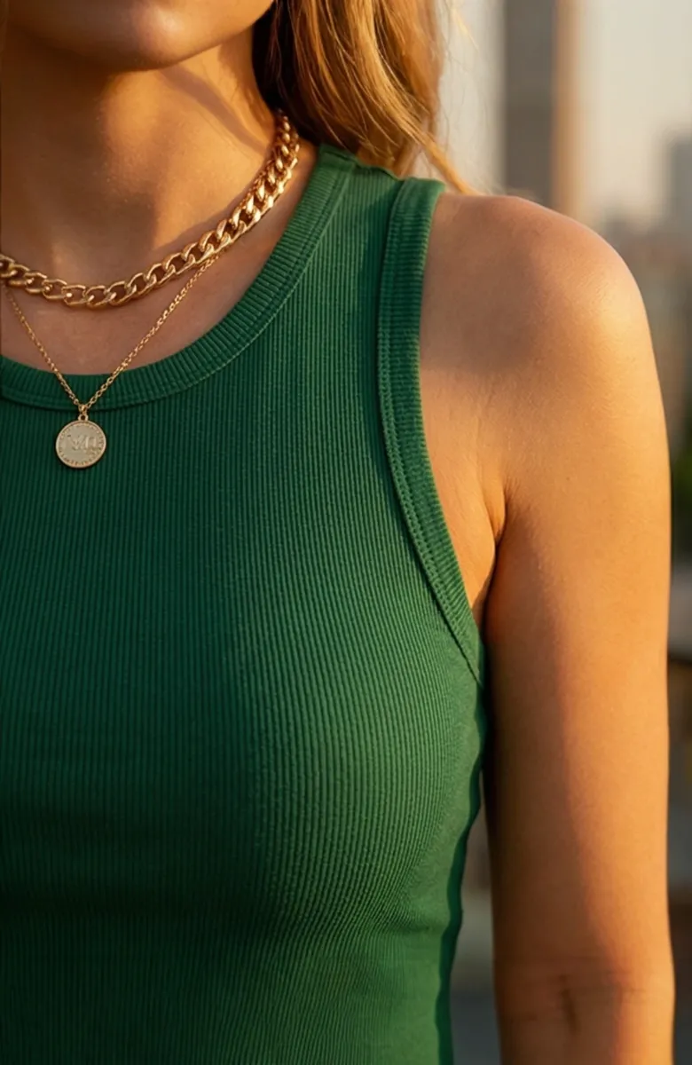 Kadın Yeşil Kare Yaka Crop Top Bluz – Şık, Rahat ve Kolay Kombinlenebilir görseli