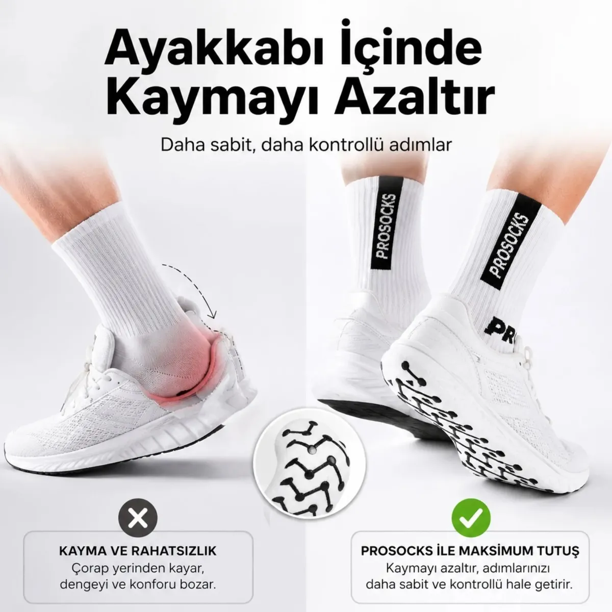 Kaydırmaz Spor Çorabı Beyaz | Nefes Alan, Bilek Destekli, Güçlü Tutuşlu Performans Çorabı görseli