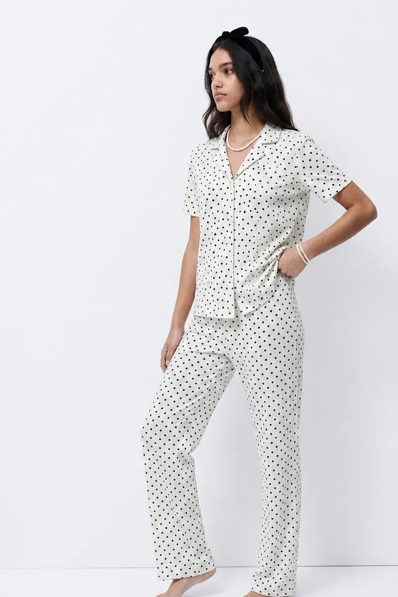 Standart Boy Elastanlı Kar Beyaz Pijama Takımı görseli