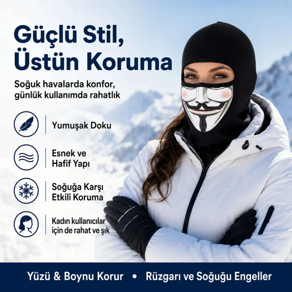 Unisex Baskılı Balaklava 1 Adet Tek Beden Viskoz Kask İçi Motosiklet Maskesi görseli