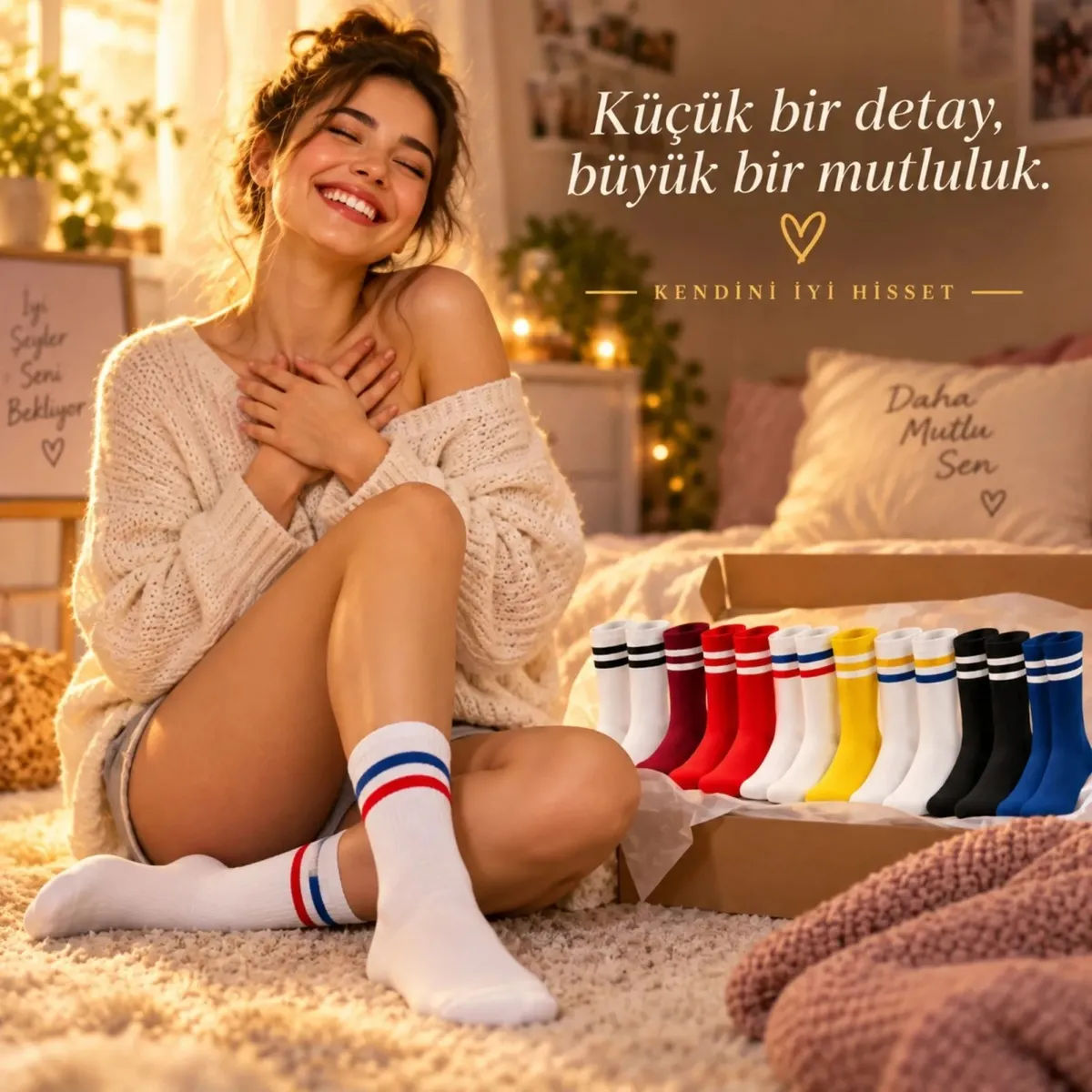 Unisex Renkli Çorap Çizgili 16'lı Set Uzun Soket Günlük Spor Kolej Stil Rahat Kadın Erkek Çorabı görseli