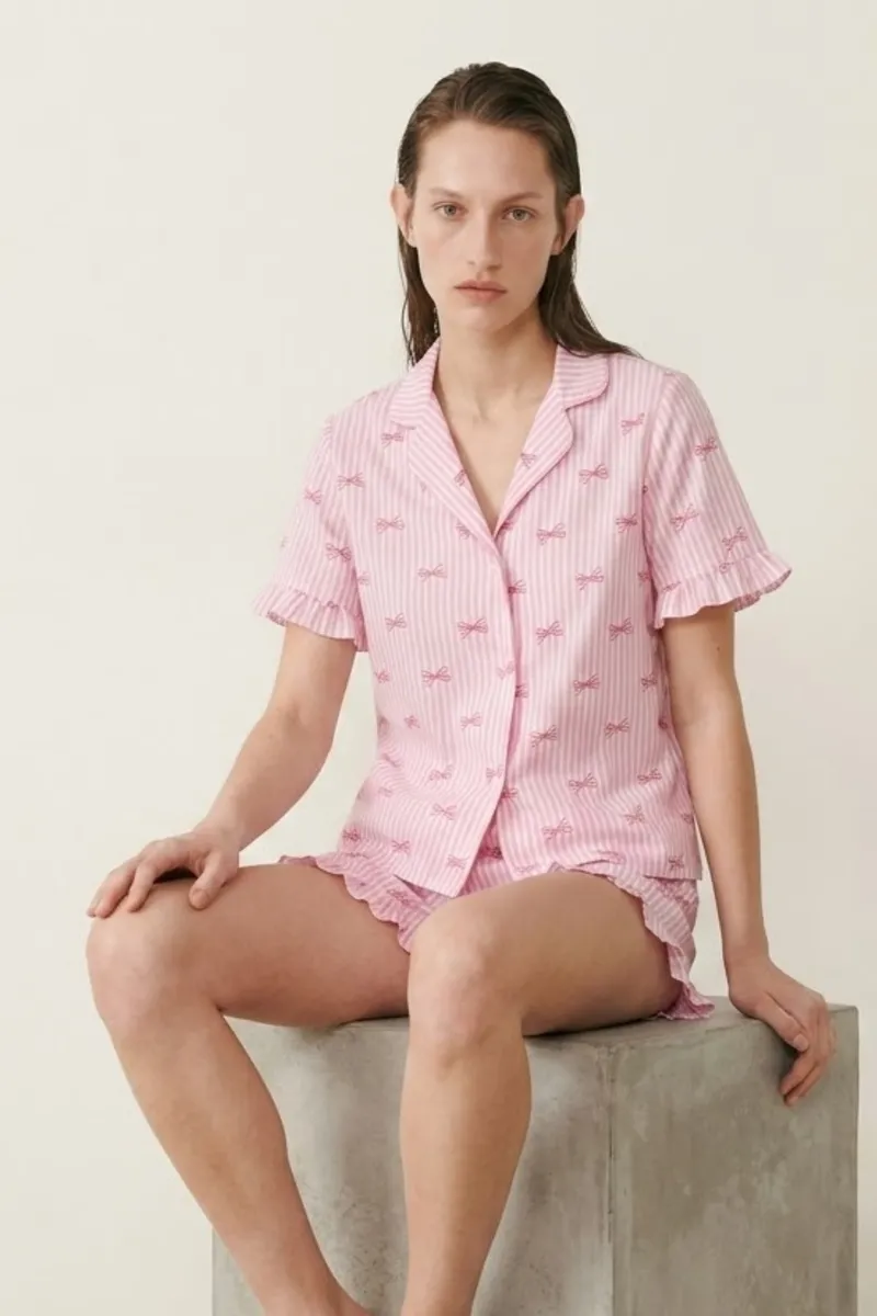 Kadın Relaxed Lastikli Pembe Pijama Takımı görseli