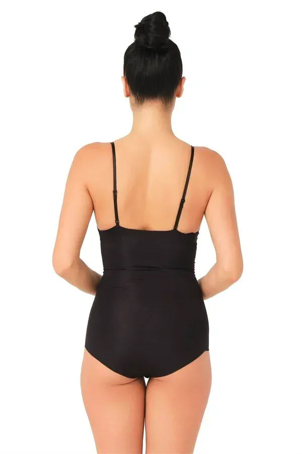 Siyah Lazer Kesim Göğsü Açık Slip Body Korse görseli