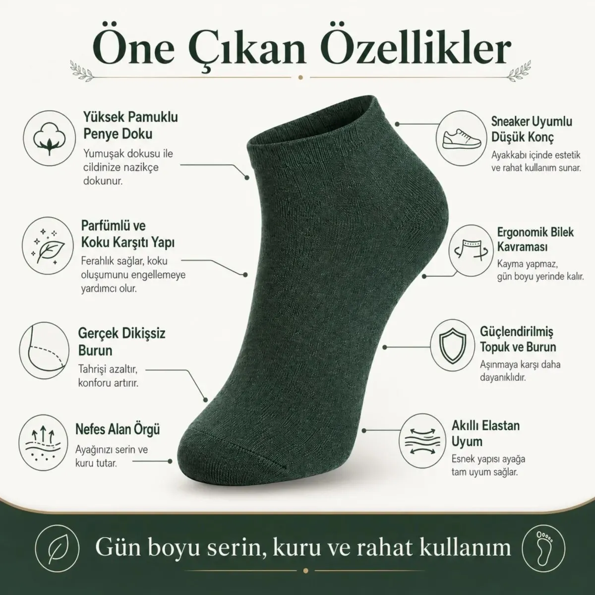 Erkek Pamuklu Patik Çorap 10'lu 39-44 | Dikişsiz Burun, Koku Karşıtı, Nefes Alan Sneaker