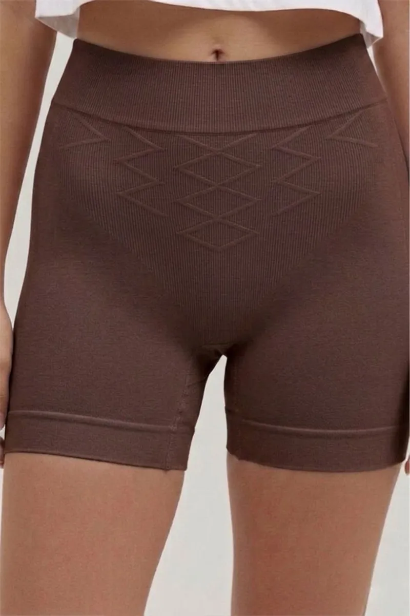 Push Up Seamless Dikişsiz Popo Şekillendirici Kısa Paçalı Korse 2064 -Kahverengi