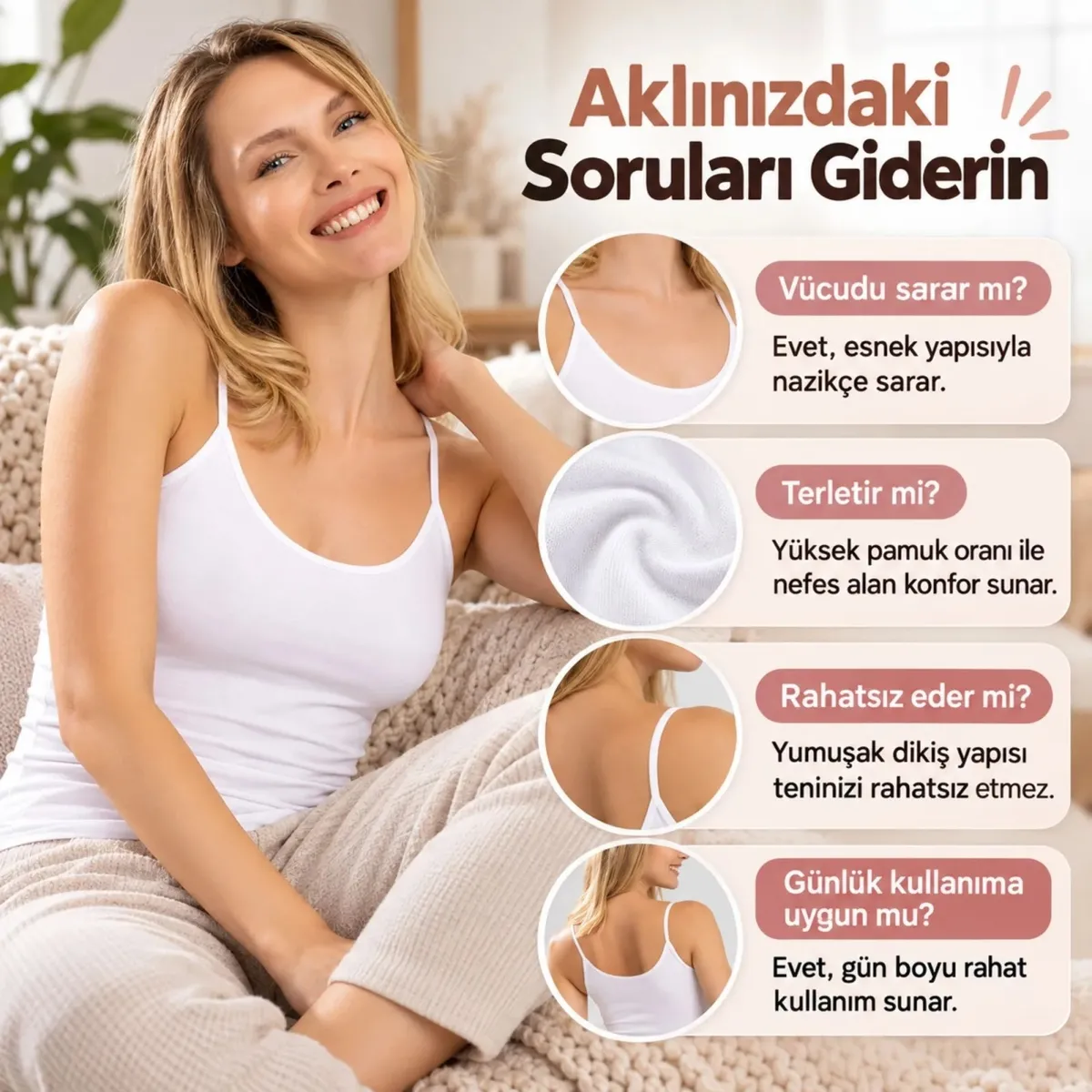 Kadın Pamuklu İnce İp Askılı Derin Oval Yaka Düz Penye Atlet Siyah Beyaz | Günlük Rahatlık ve Şıklık görseli