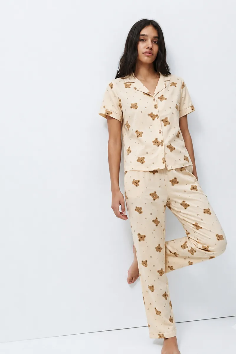 Standart Boy Elastanlı Kırık Beyaz Pijama Takımı görseli