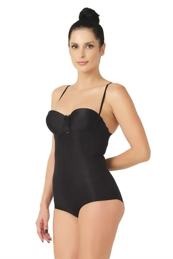 Siyah Lazer Kesim Göğsü Açık Slip Body Korse görseli