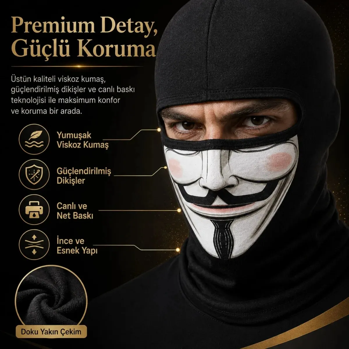 Unisex Baskılı Balaklava 1 Adet Tek Beden Viskoz Kask İçi Motosiklet Maskesi görseli