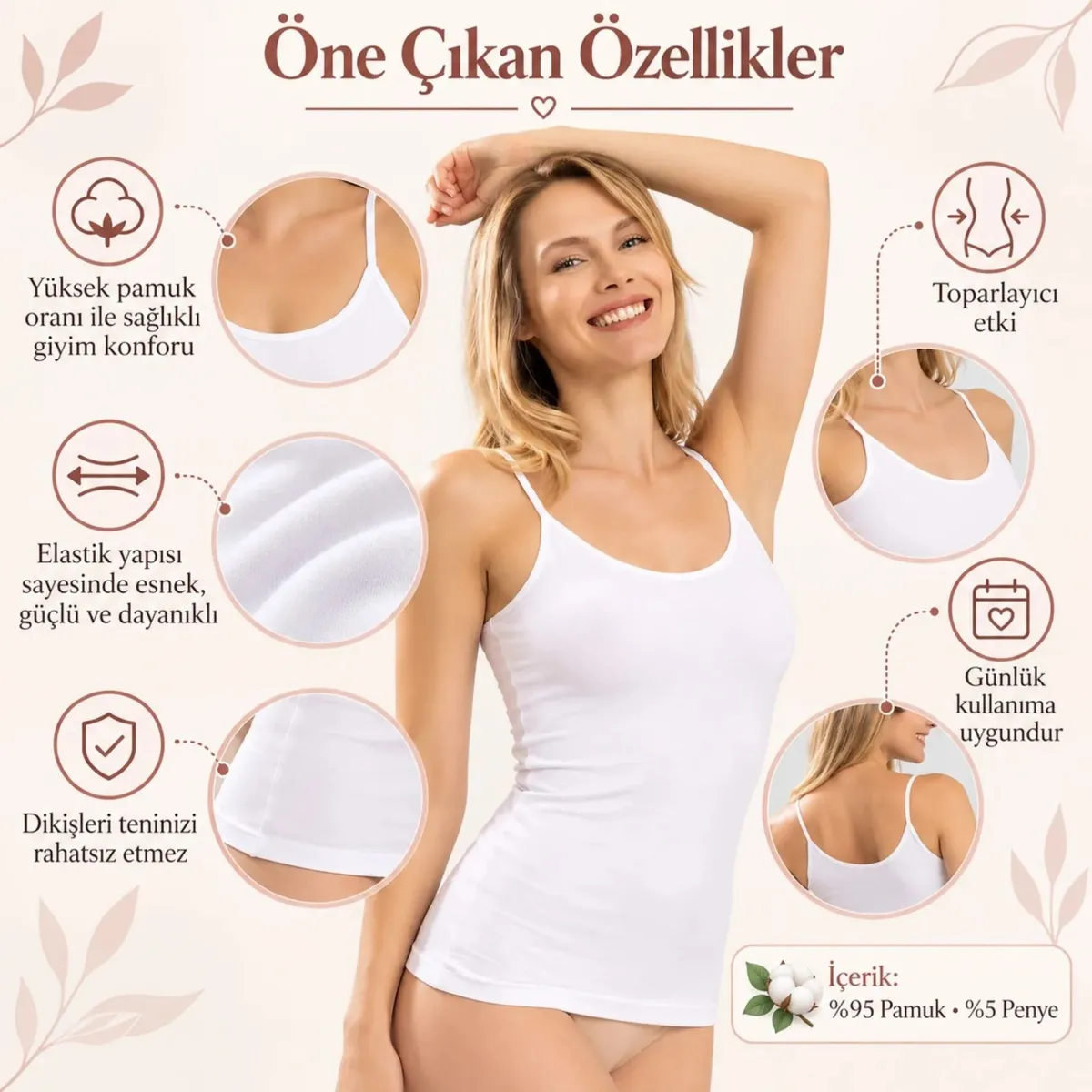 Kadın Pamuklu İnce İp Askılı Derin Oval Yaka Düz Penye Atlet Siyah Beyaz | Günlük Rahatlık ve Şıklık görseli