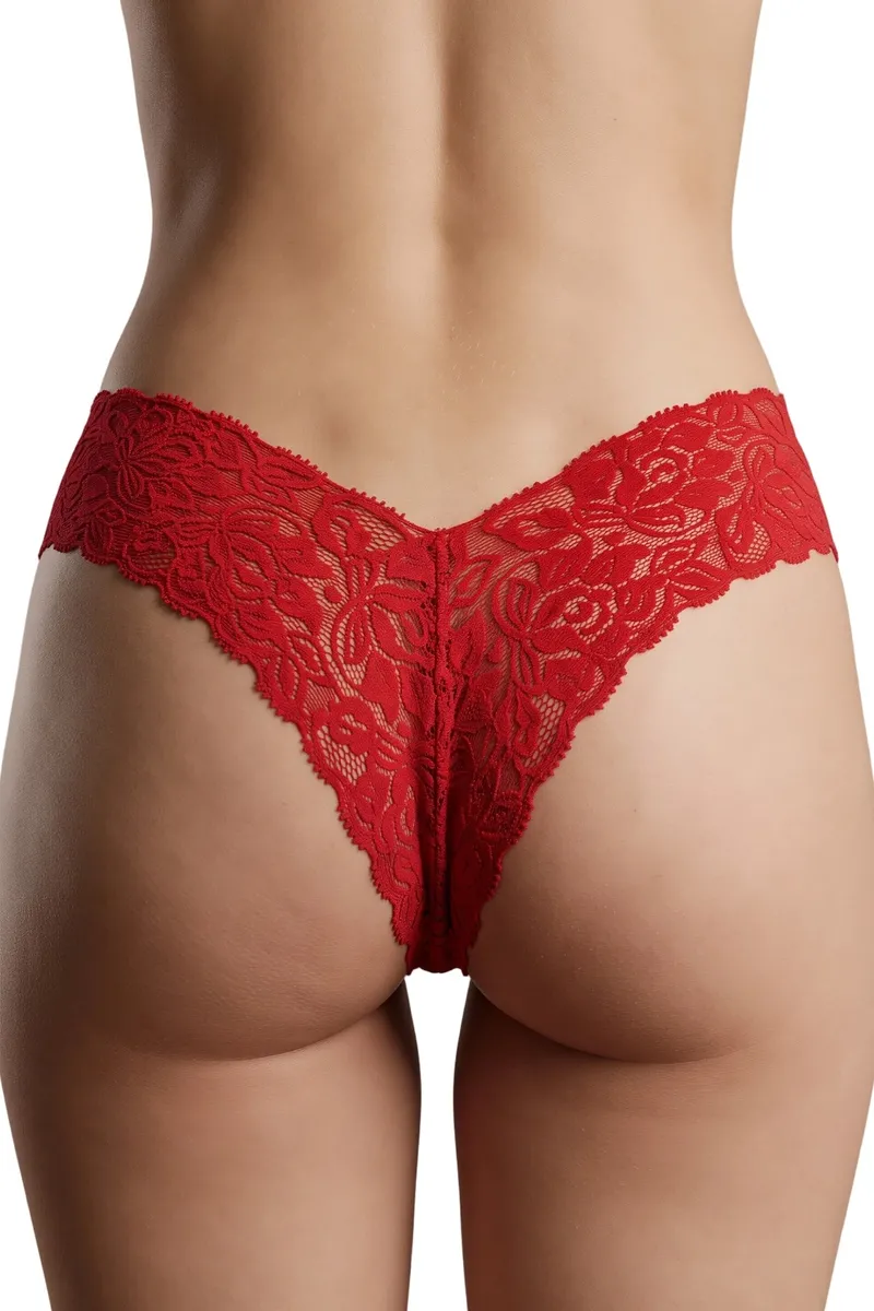 Kırmızı Çiçek Desenli Dantel String Külot TM1526 görseli