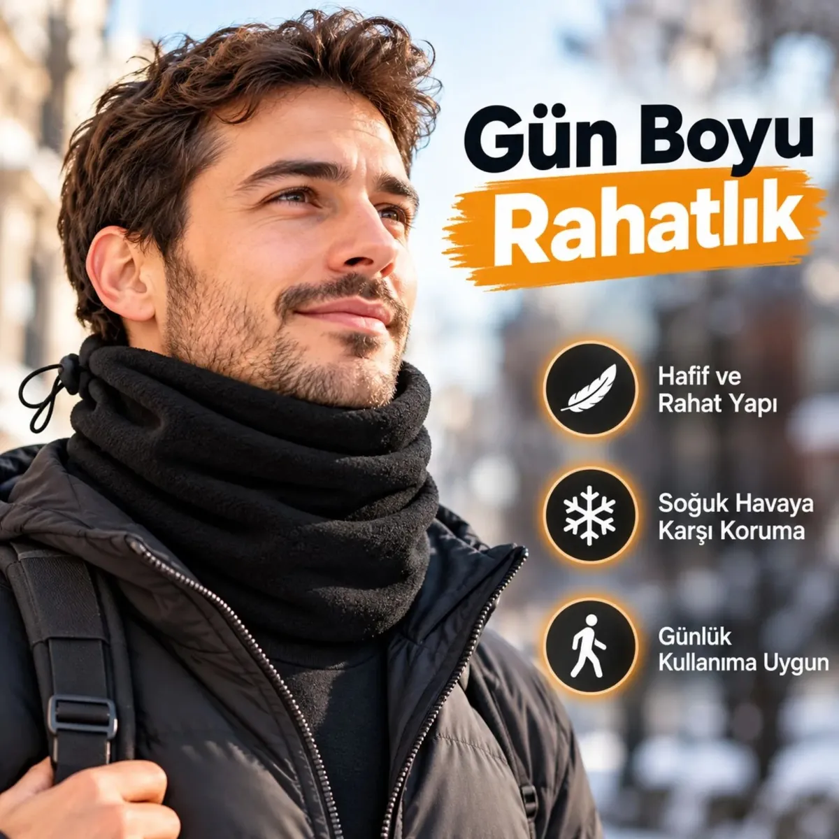 Unisex Polar Bere Boyunluk 2 Adet Seti 2'si 1 Arada Büzgülü Sıcak Tutan Kışlık Siyah Günlük Konforlu görseli
