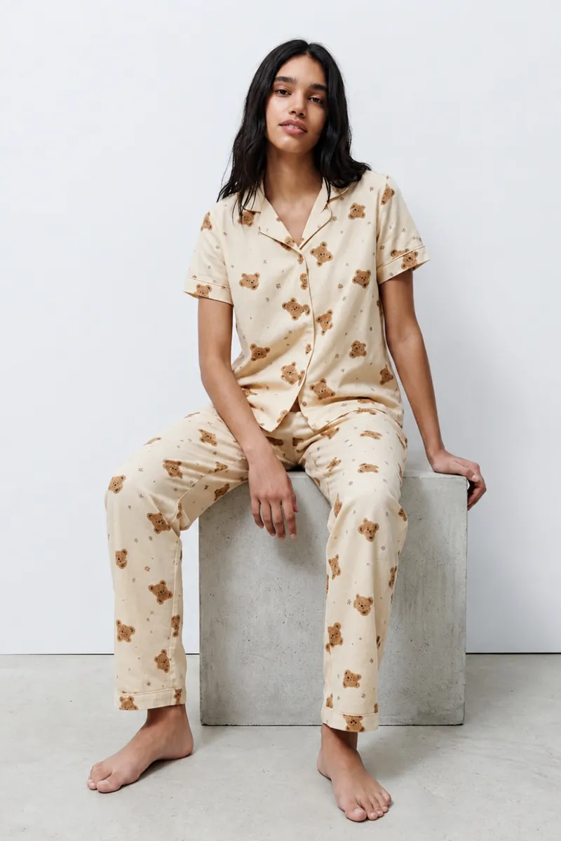 Standart Boy Elastanlı Kırık Beyaz Pijama Takımı görseli
