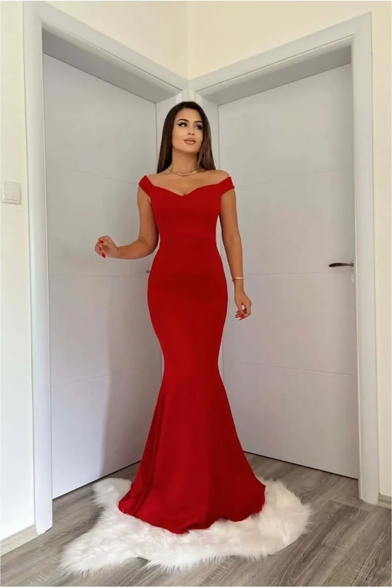 Kalp Kesim Elbise Balık Yaka Maxi Abiye