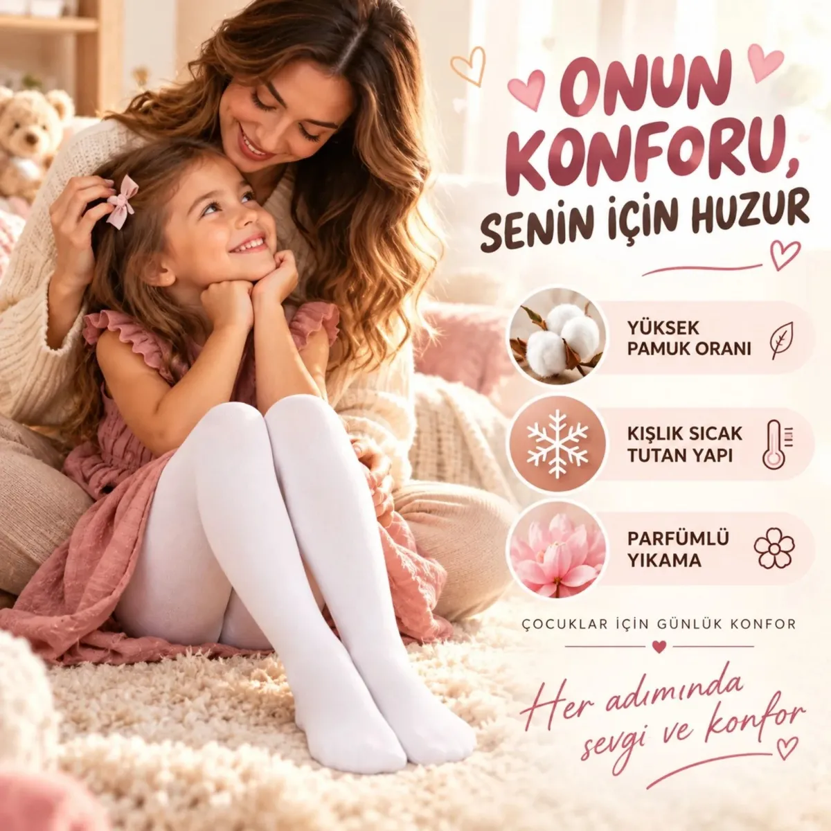 Çocuk Beyaz Külotlu Çorap Yüksek Pamuklu Kışlık Parfümlü Okul Çorabı Esnek Rahat görseli