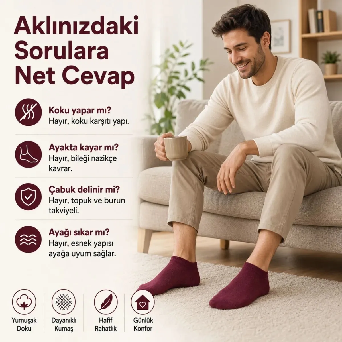 Erkek Pamuklu Patik Çorap 5'li 39-44 | Dikişsiz Burun, Koku Karşıtı, Nefes Alan Sneaker görseli