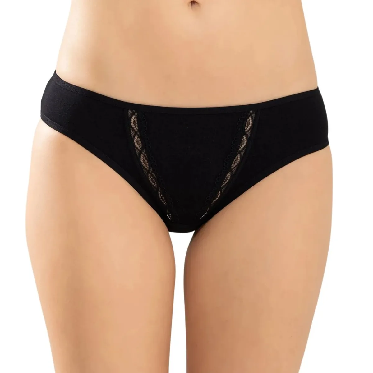 Kadın Pamuklu Zikzak İşlemeli Bikini Kesim Külot Siyah, Beyaz | Dantel Detaylı Rahat Günlük İç Giyim