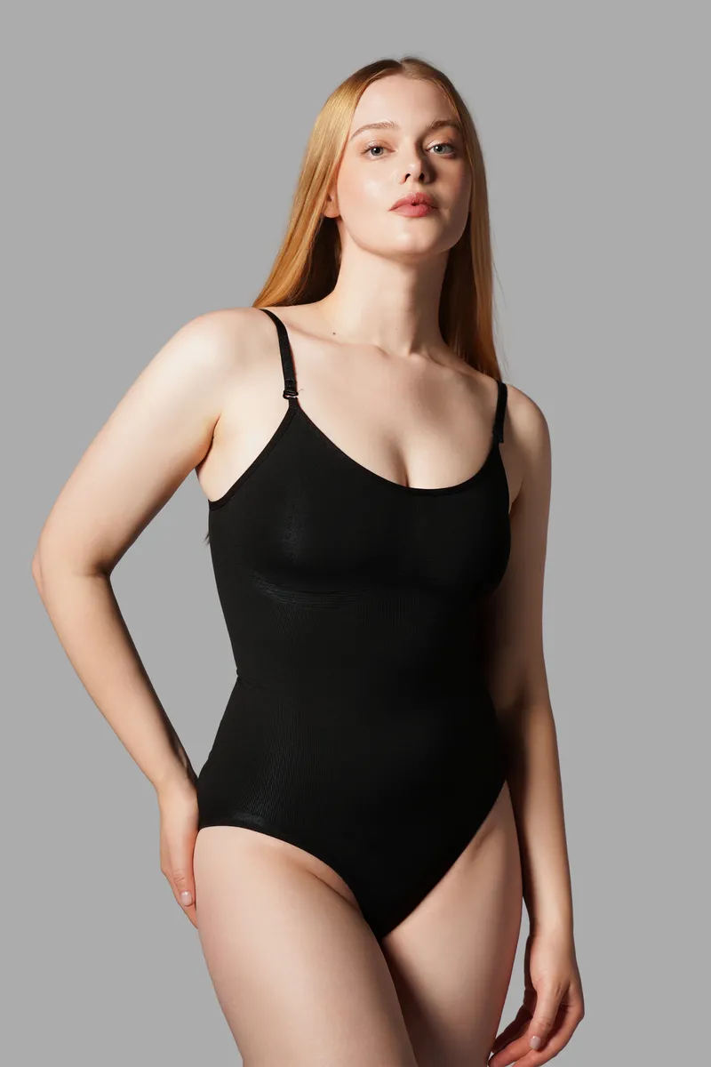 Seamless Zıbın Korse Çıtçıtlı Body 2 Beden İncelten Toparlayıcı Push Up Etkili Karın Bel Göbek Sıkılaştırıcı Kadın Body Korse 9051 SİYAH görseli