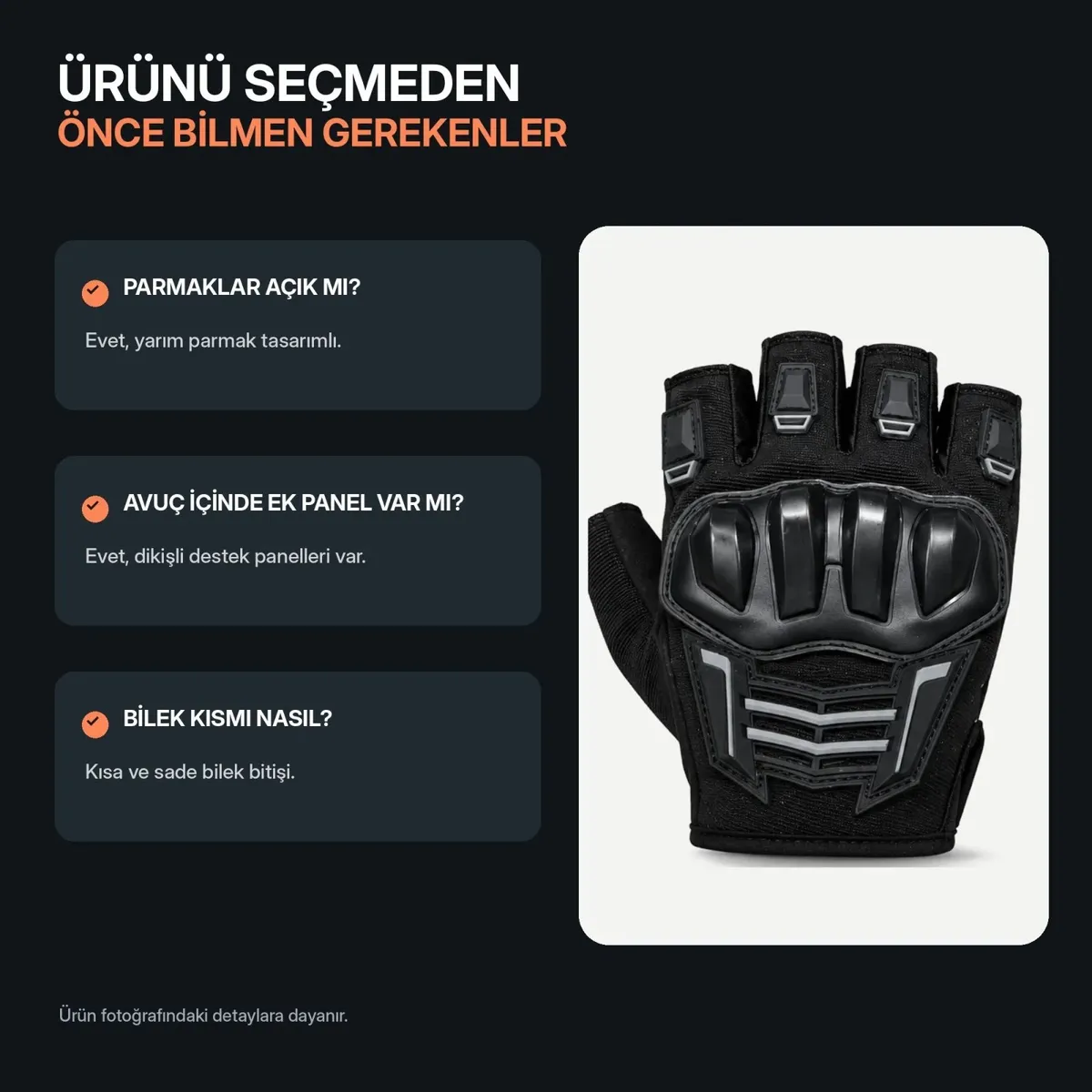 Unisex Yarım Parmak Motosiklet Eldiveni | 3D Knuckle Panelli Kaydırmaz Avuç İçi Ayarlı Bilek Bantlı görseli