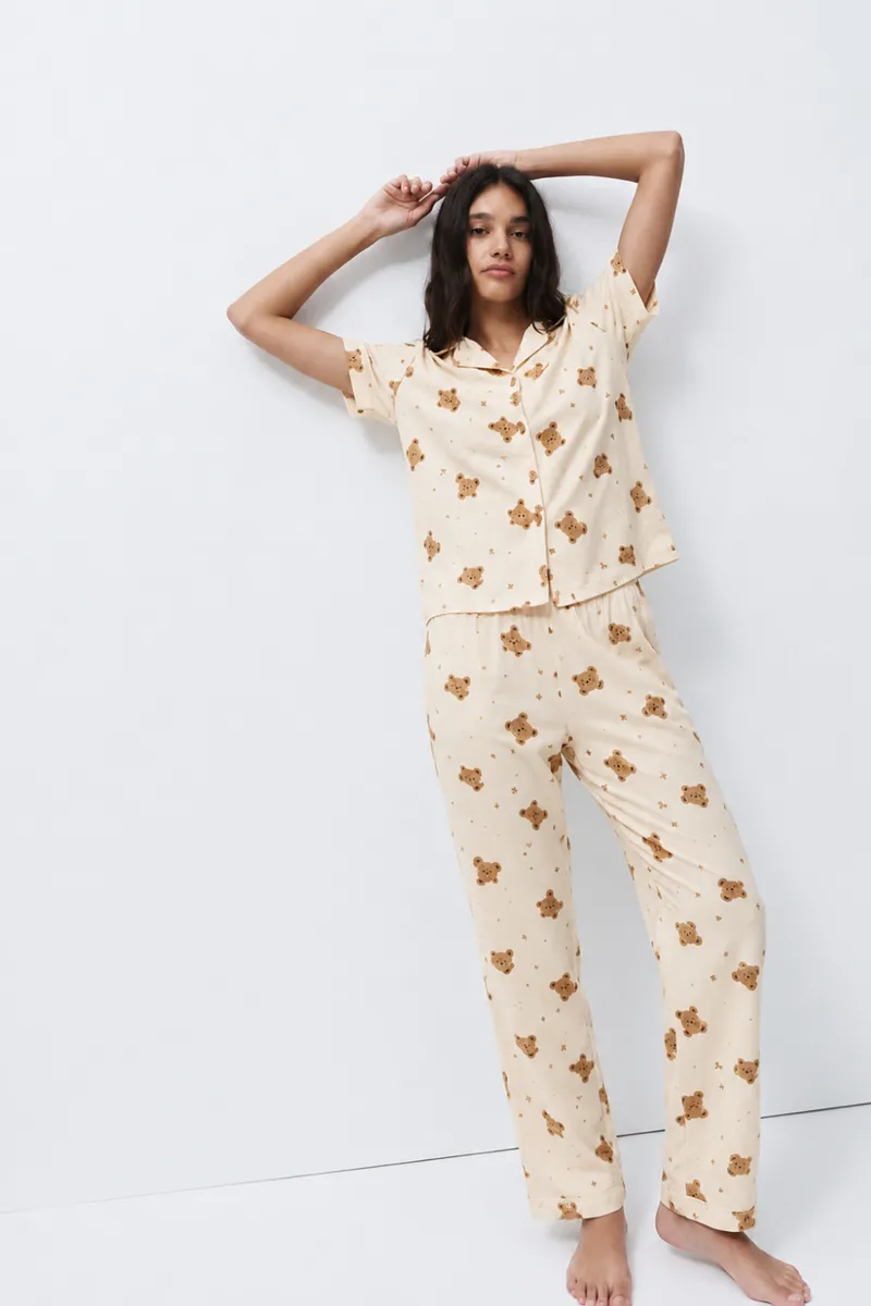 Standart Boy Elastanlı Kırık Beyaz Pijama Takımı görseli