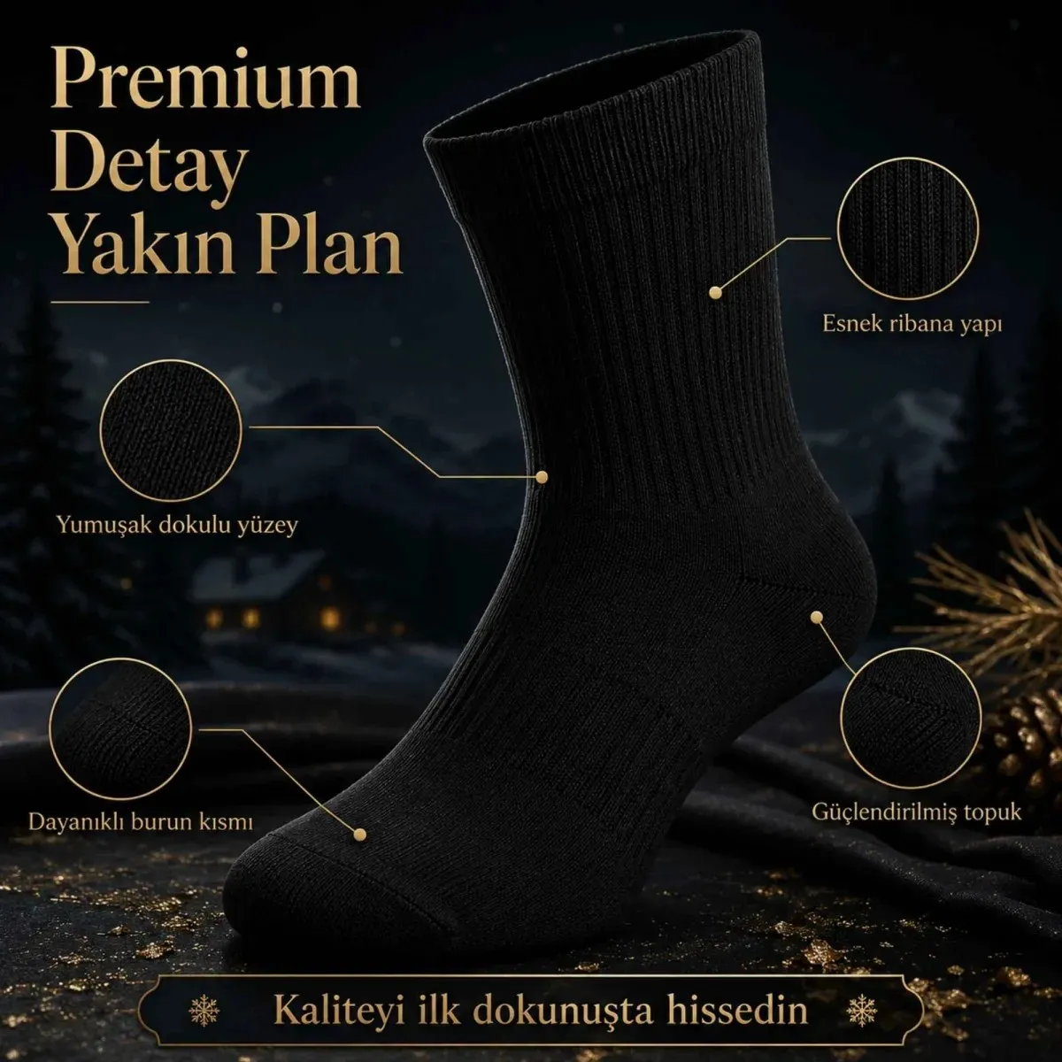 Erkek Siyah Kışlık Termal Havlu Çorap 6'lı | Dikişsiz Esnek, Sıcak Tutan, Güçlü Topuk Burun görseli