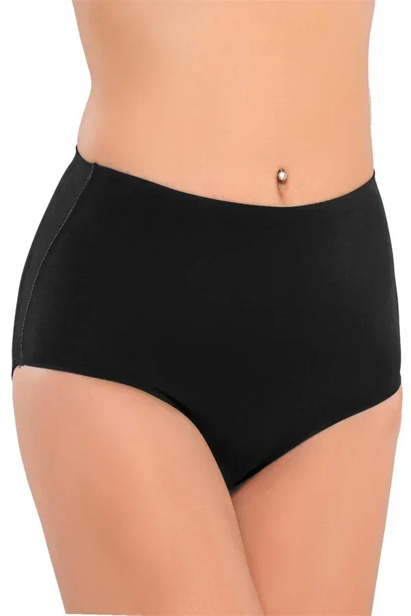 Yüksek Bel Siyah Yapıştırma Lazer Kesim Slip Korse Külot
