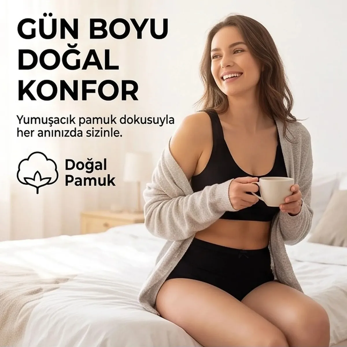 Kadın Pamuklu Düz Bato Külot 3'lü Paket Siyah Beyaz Ten | Normal Bel Klasik Kesim Günlük İç Çamaşırı görseli
