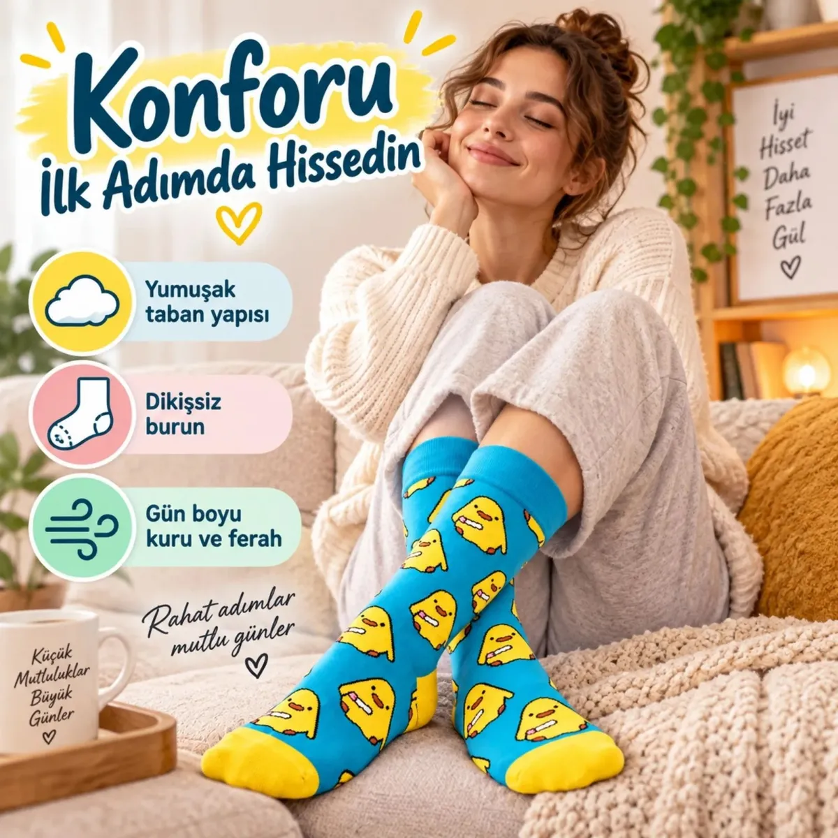 Renkli Civciv Desenli Unisex Soket Çorap | Yumuşak, Esnek ve Konforlu Günlük Kullanım 6'lı Set görseli