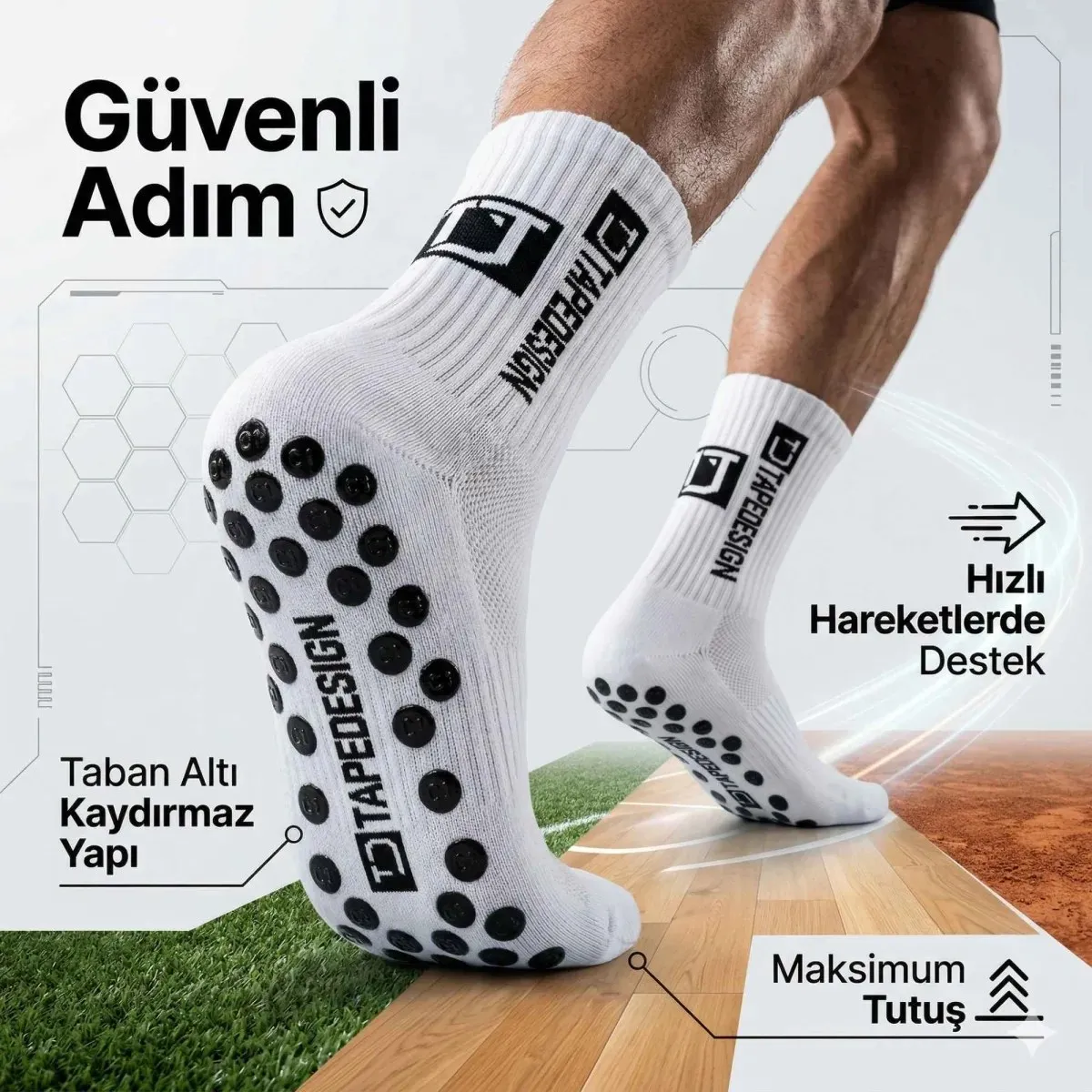 Kaydırmaz Çorap 3’lü Futbol Basketbol Tenis Erkek Spor Çorap, Beyaz, Kaymaz Çorap Tabanlı, Dikişsiz ve Parfümlü, Yüksek Kalite
