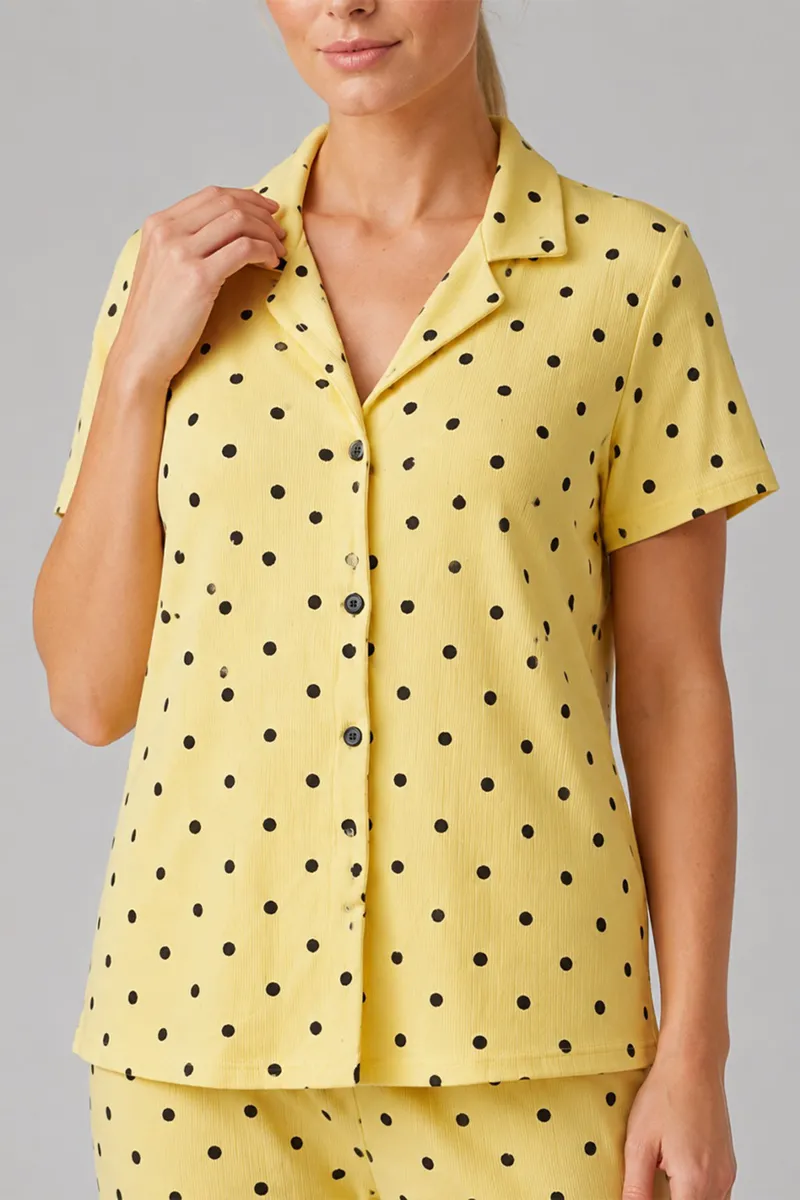 Sarı Puantiyeli Düğmeli Pijama Takımı 4642-Sarı görseli