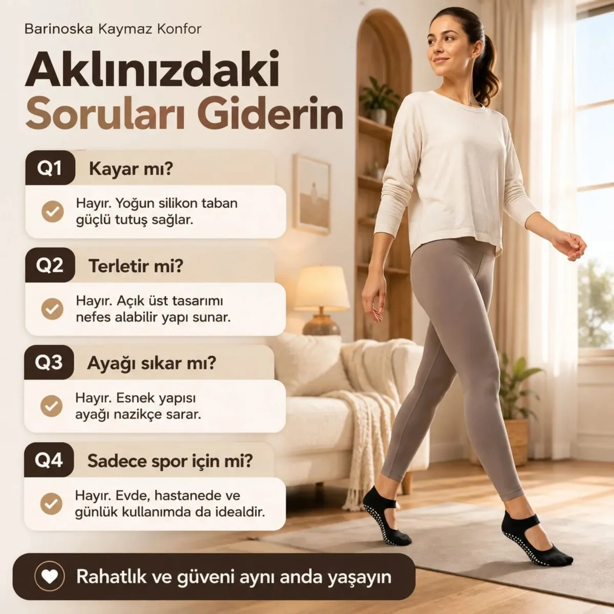 Kadın Siyah Kaymaz Yoga Pilates Çorabı 3'lü | Silikon Taban, Bilek Bantlı, Ev Spor Umre görseli